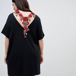 ASOS curve tshirt dress with rose embroidery detail